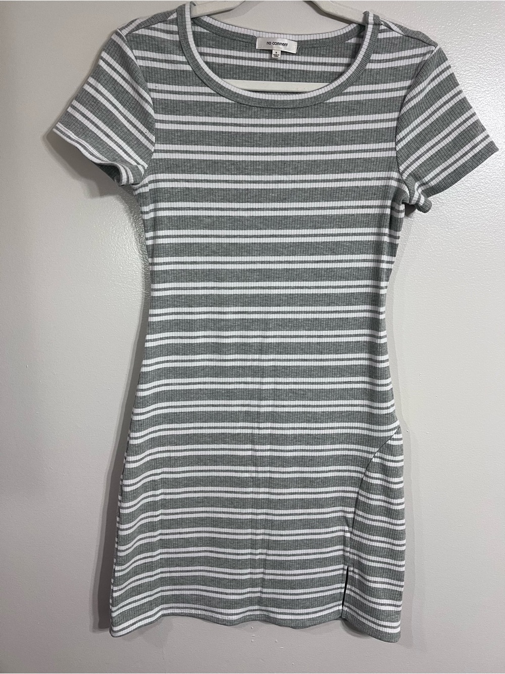 Striped Knit Short Sleeve Dress - Gray & White